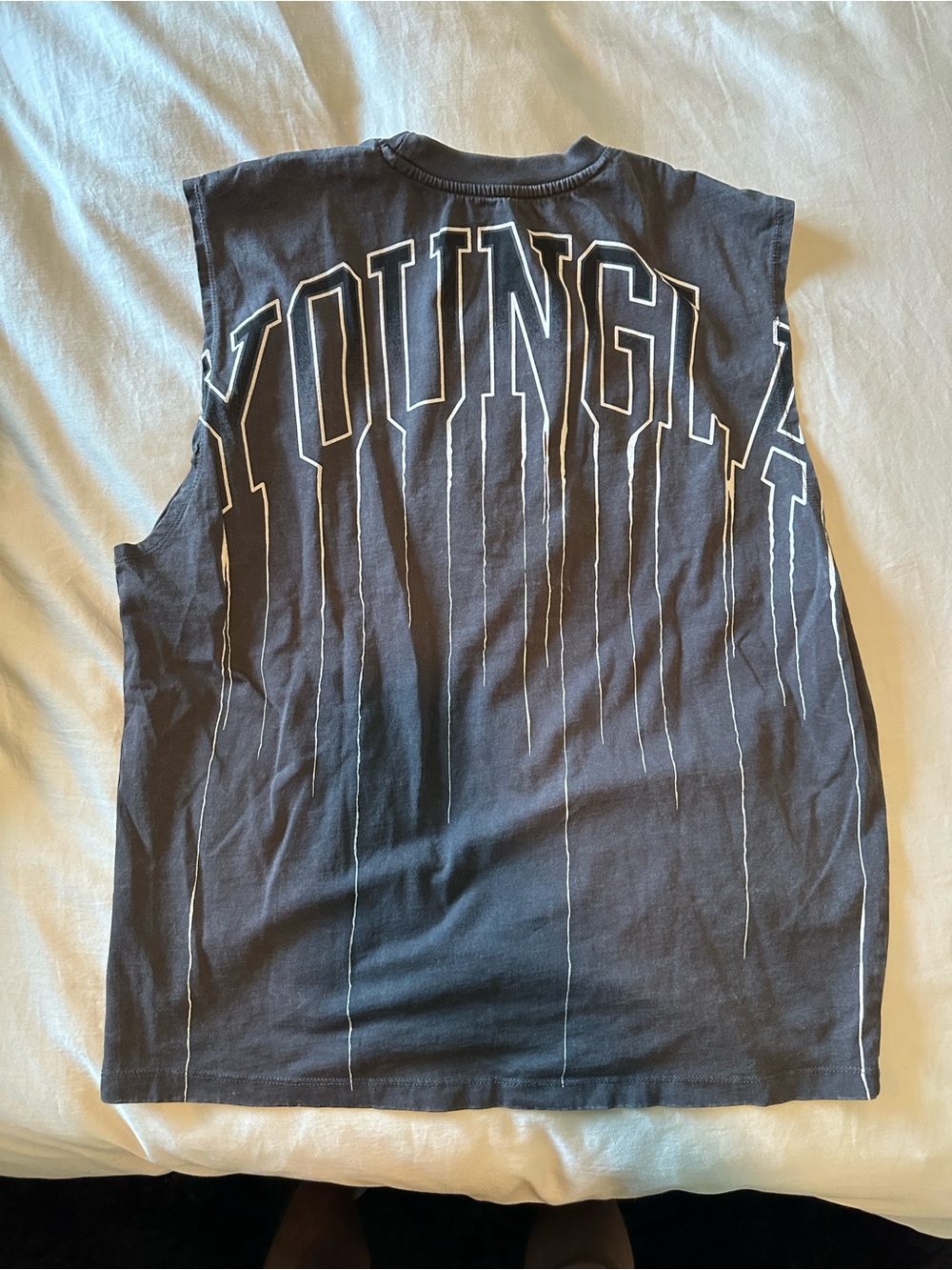Mens YoungLA 3031 Drip Muscle Tank Top Sleeveless Cut Off - Charcoal Wash Size L